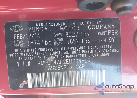 2014 Hyundai Accent Gls из США, поврежденный, VIN KMHCT4AE2EU664897